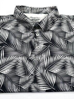 Straight Down Performance XL Black White Floral Hawaiian Golf Polo inverness